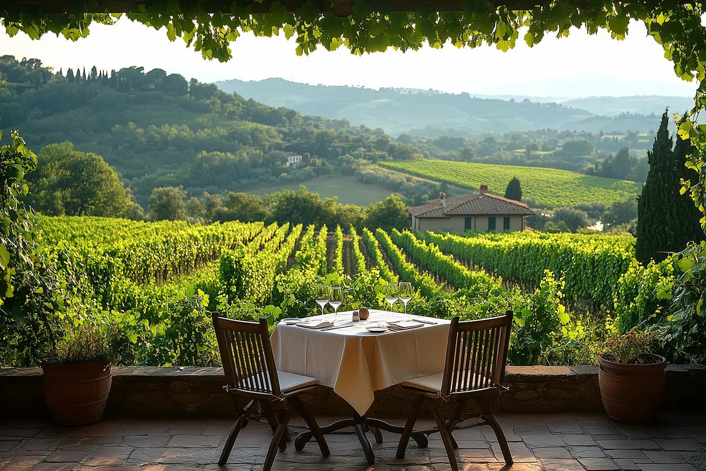 Outdoor dining table in garden setting